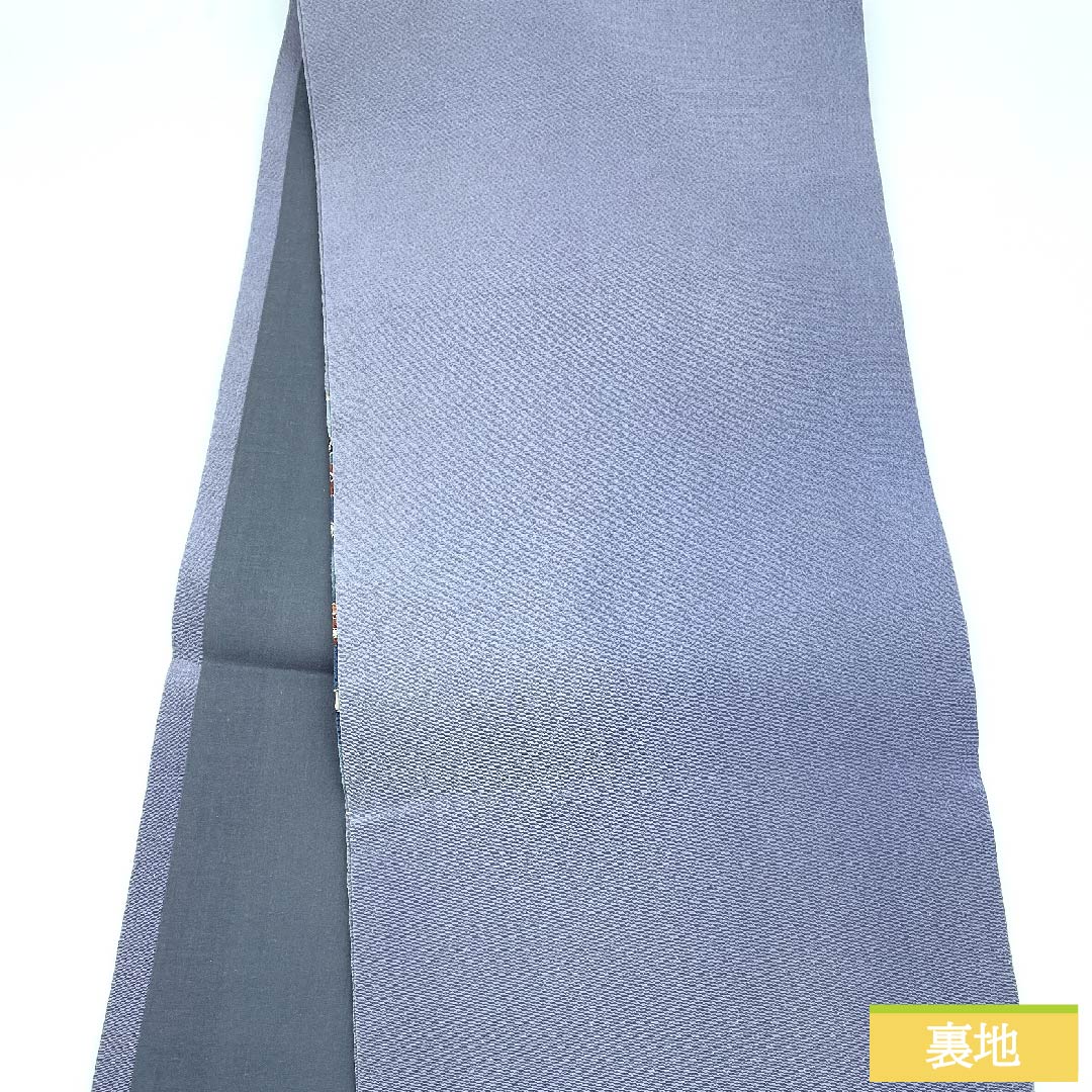 Nagoya obi, blue and gray, Tsujigahana, Matsukawabishi, crepe, obi length 364cm, pure silk, A rank, point pattern, casual, blue, 1124006223317, open style
