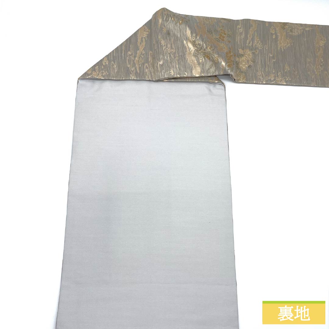 Nagoya Obi, Pure Silk, S-Rank, Landscape and Floral Pattern, Length 367cm, Six-Ply, Semi-Formal, Gray, 1124009562322, Nagoya Style