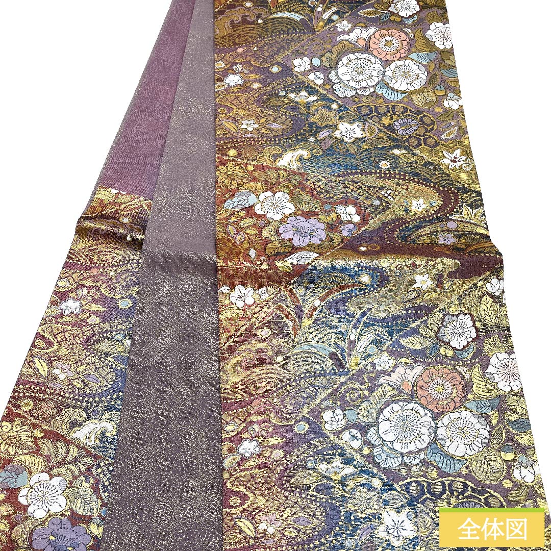 【未仕立】袋帯 正絹 Sランク 半色（はしたいろ） 辻ヶ花 切り嵌め風   帯丈436cm 六通 セミフォーマル 紫系 1123009932320