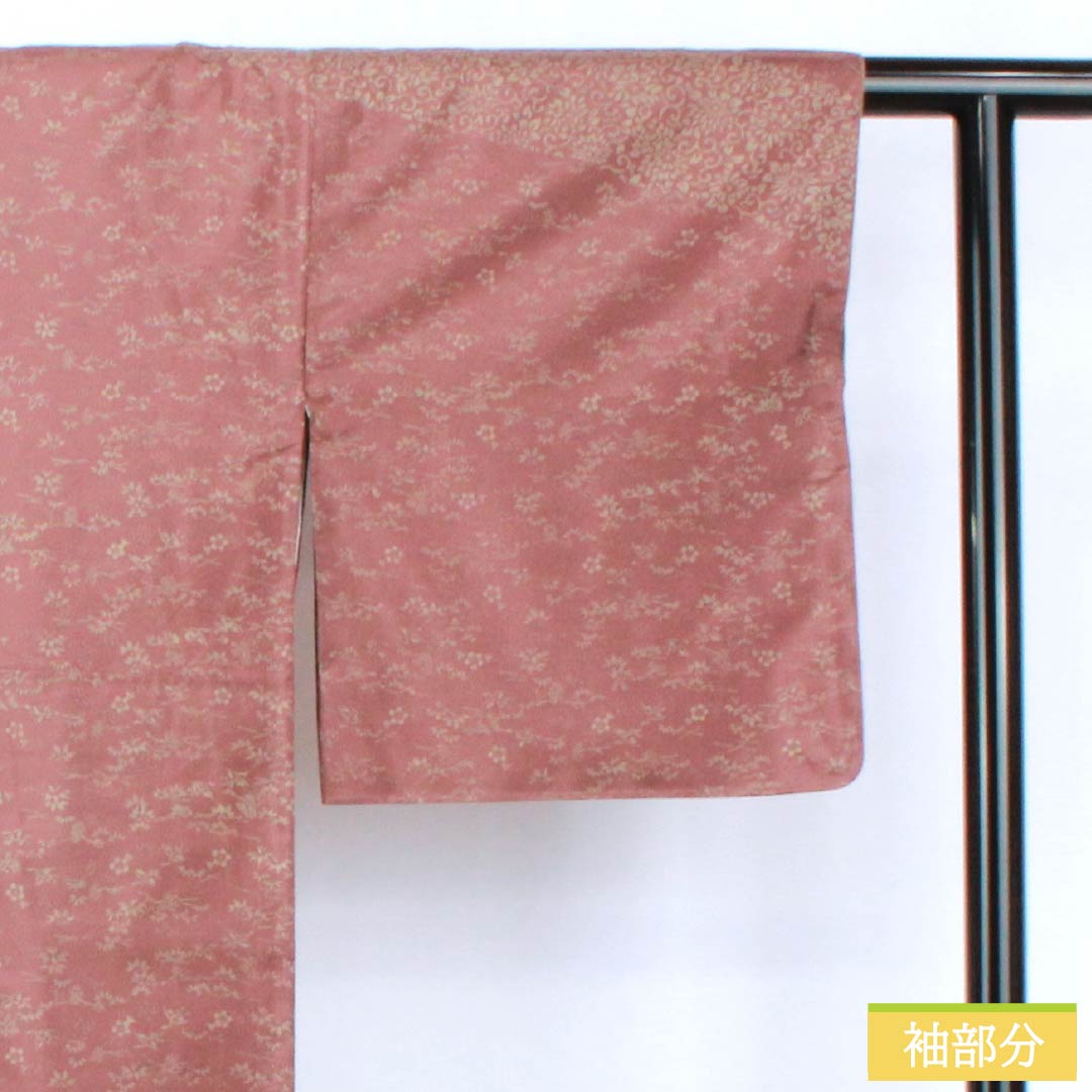 訪問着 正絹 Aランク 袷 身丈164.5cm 裄丈65cm 小豆色（あずきいろ） 紬地 草花 茶系 1112006343414