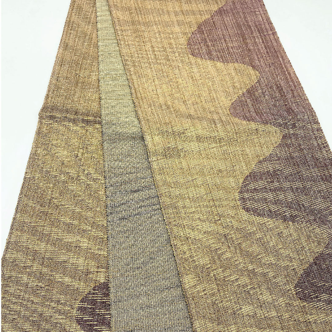 Fukuro Obi (Japanese-style sash dyed with brush) with wave pattern, obi length 428cm, pure silk, S rank, full length, casual, brown, 1123005132314