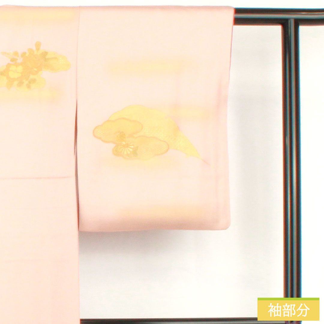 Homongi, pure silk, lined, length 156.5cm, sleeve length 62.5cm, modern colors, Kyoto Yuzen, Shantou embroidery, flower cart, S rank, pink, 1112004942313
