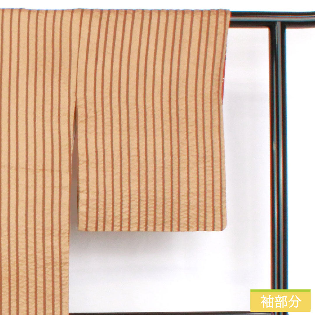 訪問着 正絹 袷 身丈165cm 裄丈63cm 土色（つちいろ） 縞 萩 Aランク 茶系 1112005743514