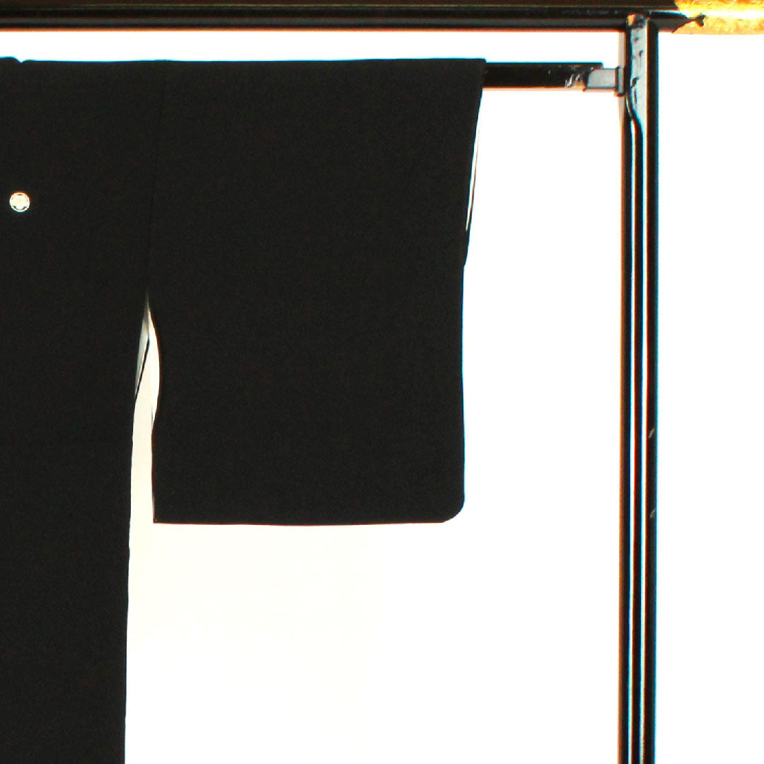 Black formal kimono, length 159.5cm, sleeve length 63.5cm, lined, Kaga Yuzen, Teranishi Kazuhiro, landscape pattern, circle with ivy, pure silk, A rank, five crests, black, 1111000333310