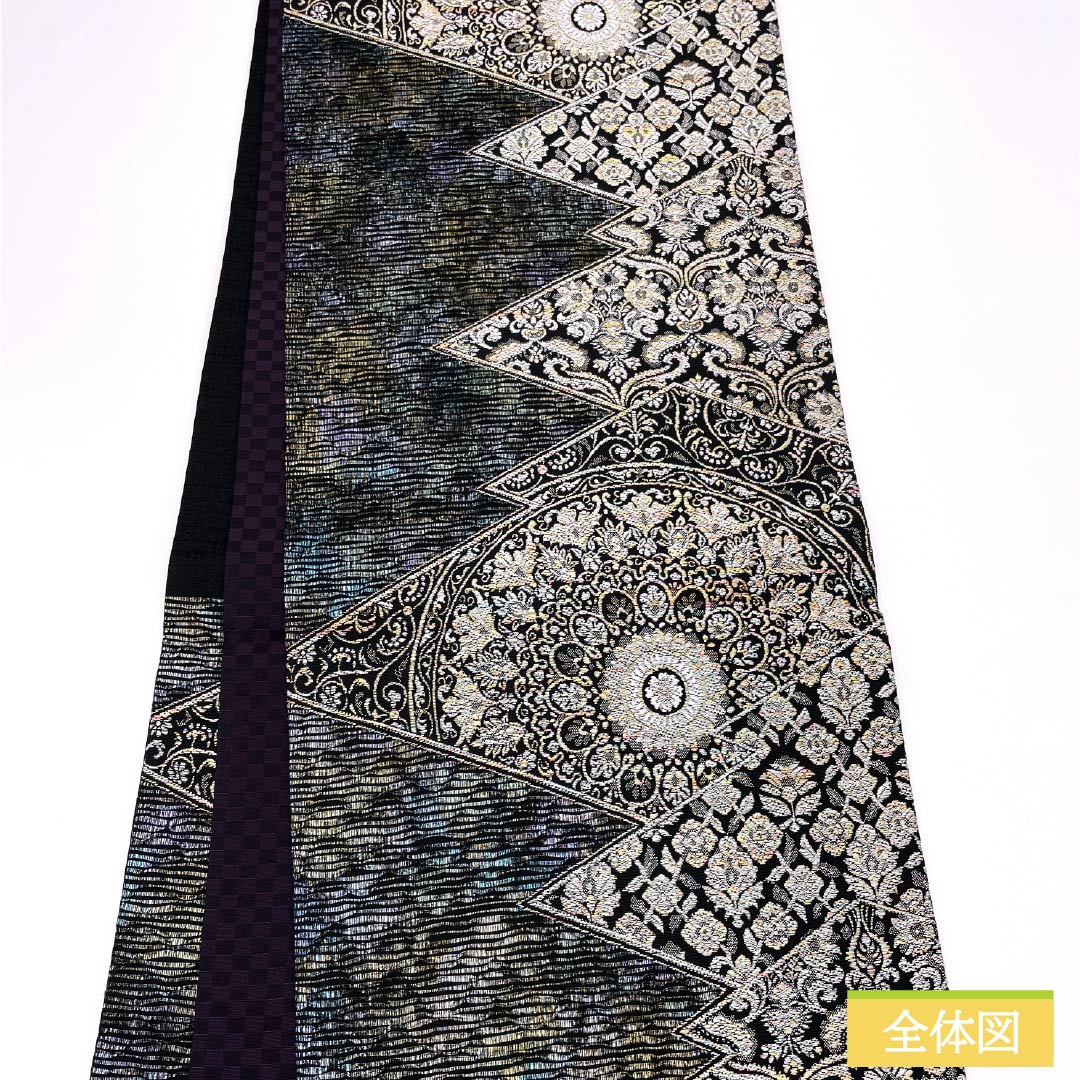 Formal, gradation-patterned, pure silk obi for formal kimono (tomesode) with an ancient seashell purple pattern and thick foil from the Shosoin treasure. Length: 448cm. S-rank. Six-fold obi. Product number: 1123014112399.