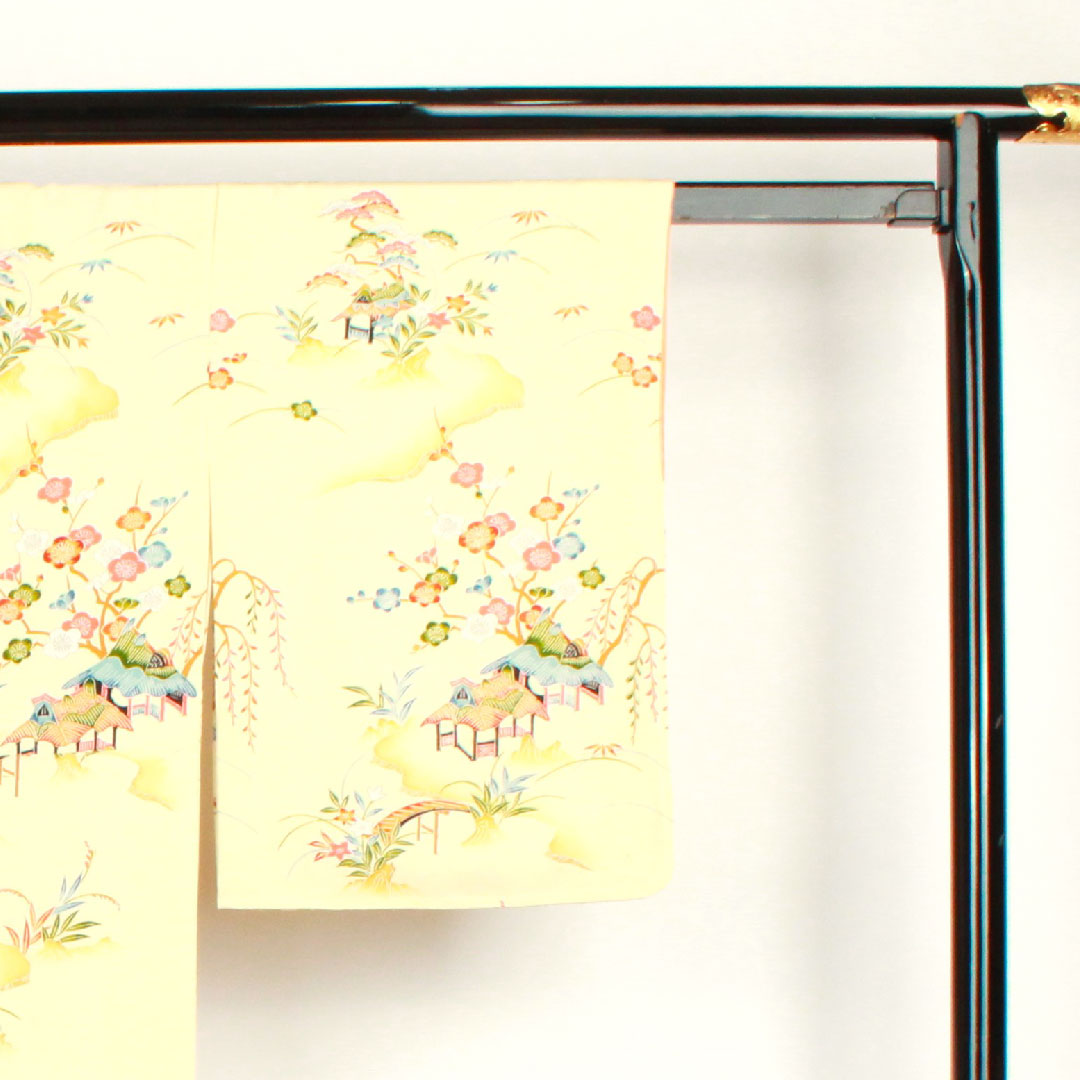 訪問着 袷 身丈158.5cm 裄丈62cm 鳥の子色 松竹梅 茶屋辻模様 正絹 Sランク クリーム系 1112001592315