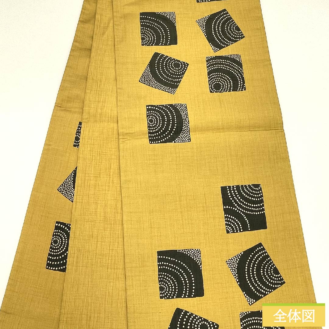 Golden Fukuro Obi (Bag) in Jinya weave with confetti and swirls, 440cm long, pure silk, S rank, six-pass, casual, yellow, 1123011152323