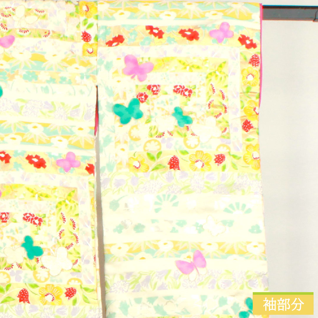 色打掛 正絹 身丈200cm 裄丈65.5cm  courreges（クレージュ） 蝶 草花模様 Sランク 袷 白系 1110000862911