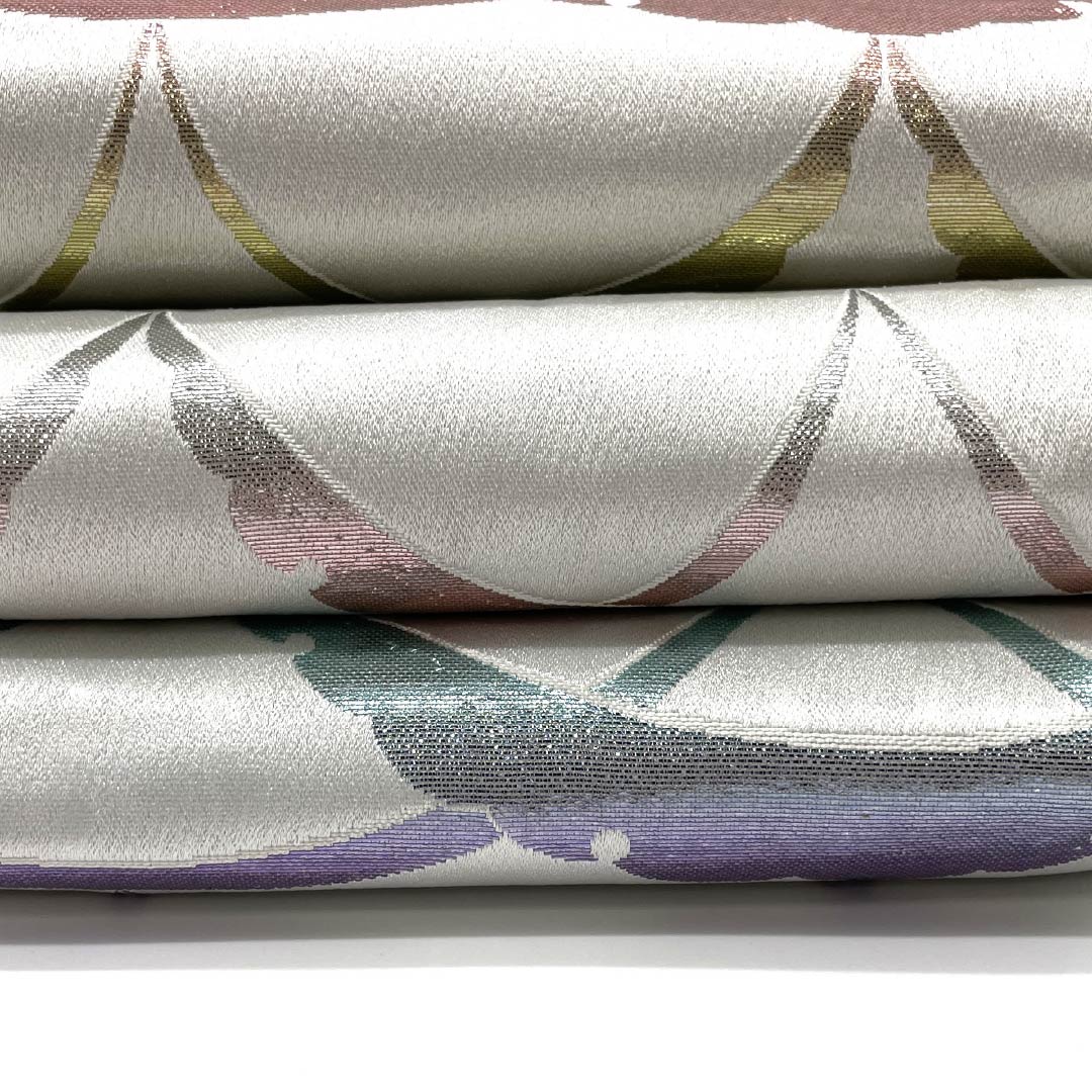 Half-width obi, polyester, Kumoinezuiro (cloud-gray) with snow rings, reversible, length 354cm, silver, S rank, 1125002192322