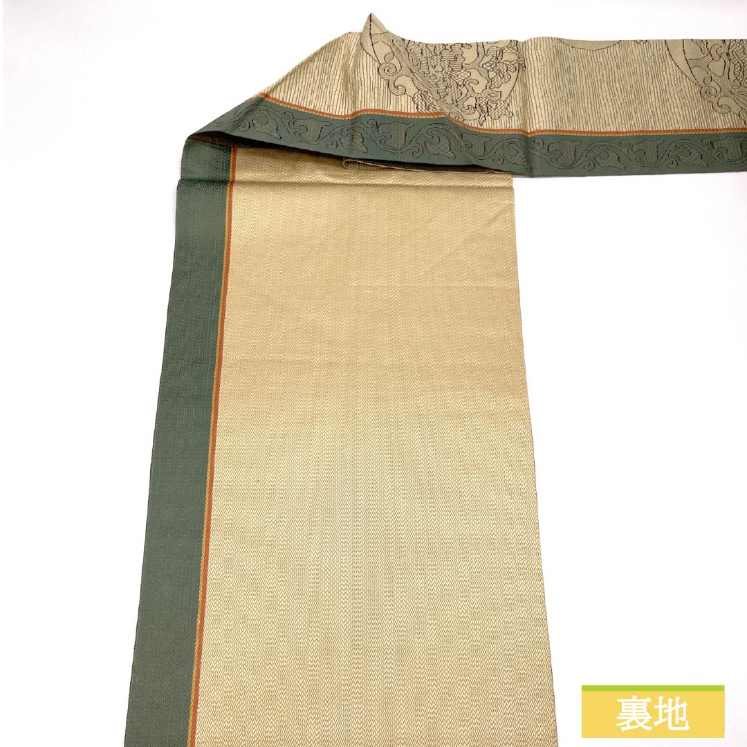 名古屋帯 東京白茶色（とうきょうしらちゃいろ） 抽象花模様 帯丈350cm 正絹 Sランク 六通 カジュアル ベージュ系 1124008012325 名古屋仕立て