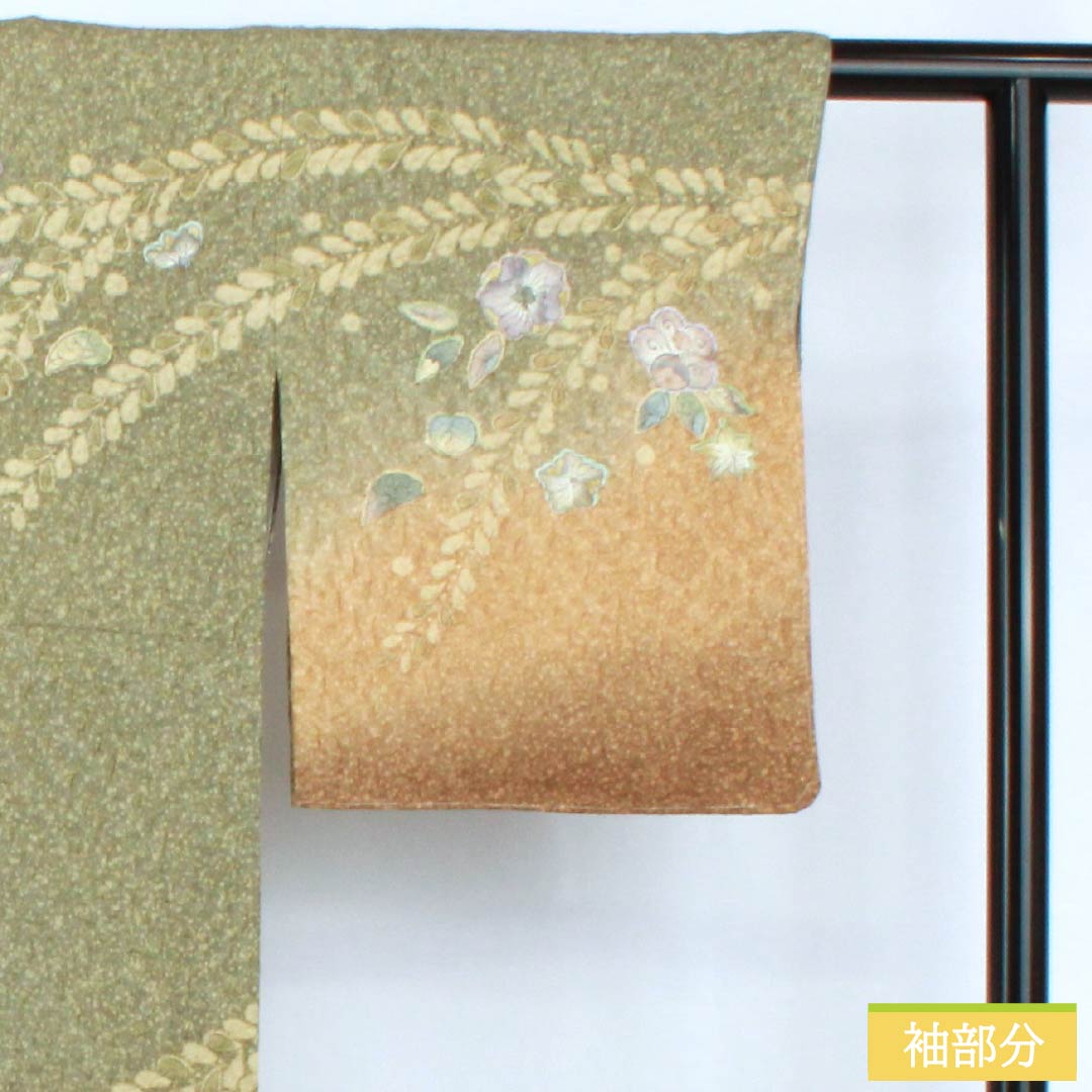 訪問着 正絹 Sランク 袷 身丈155cm 裄丈64.5cm 利休生壁色（りきゅうなまかべいろ） 絞り 辻が花 しつけ糸付き 作家物  緑系 1112006862319