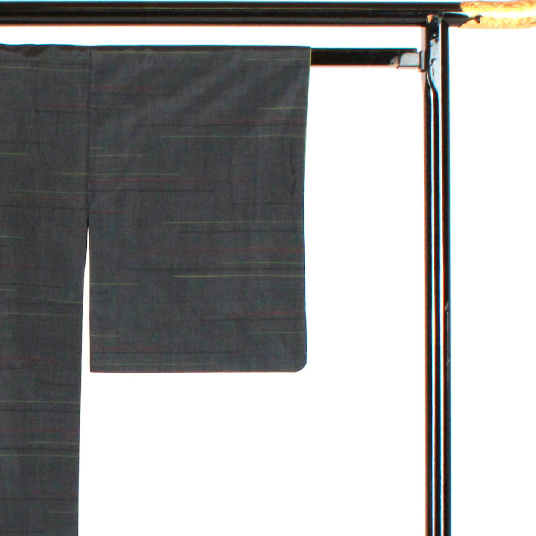 Oshima Tsumugi, Length 160cm, Geometric pattern, Pure silk, A rank, Lined, Navy blue, 1116001383418