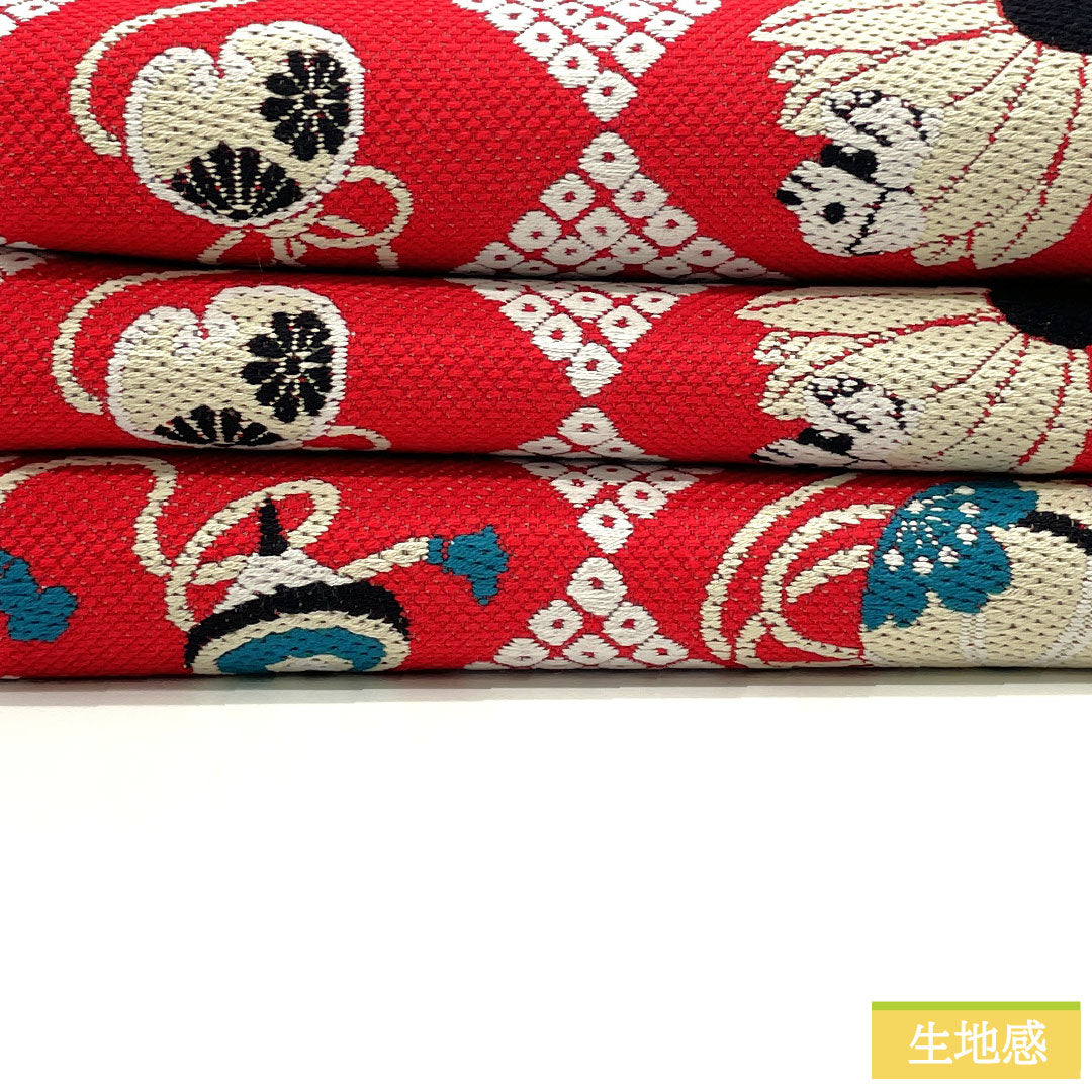 （新品未使用品）半幅帯 正絹 NEWランク 赤紅色（あかべにいろ） 菱型に玩具 犬の足跡 リバーシブル 全通  帯丈453cm 赤系 1125002261412