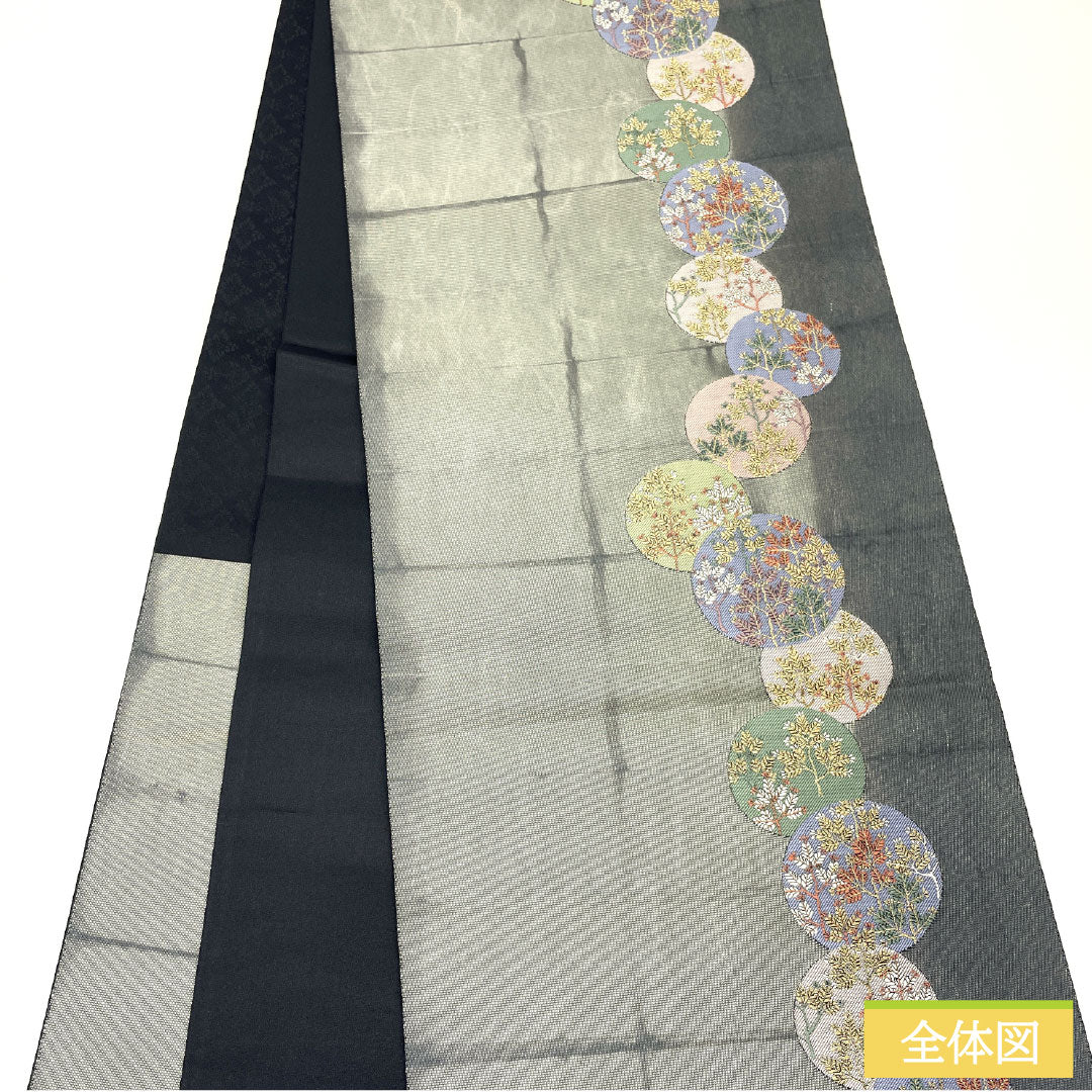 Fukuro Obi (Sash) - Pure Silk, S-Rank, Light Gray, Nishijin-ori Weave, with Gold-Leaf and Floral Patterns, Length 440cm, Six-Ply, Semi-Formal, Gray, Item Number 1123017022322