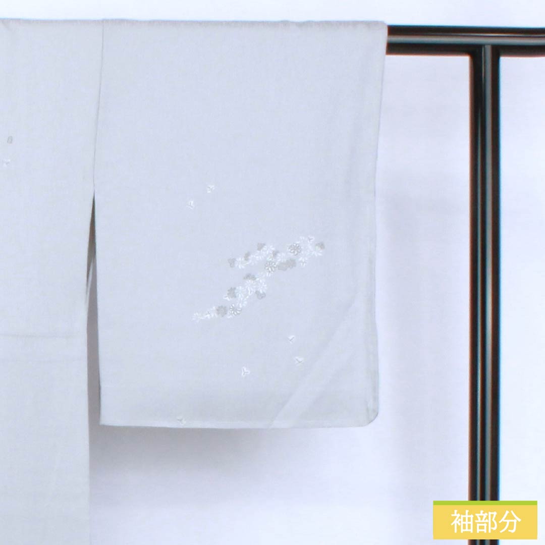 訪問着 正絹 Bランク 袷 身丈168cm 裄丈62cm 白銅色（はくどういろ） 蘇州刺繡 草花 流水 しつけ糸付き グレー系 1112007524522