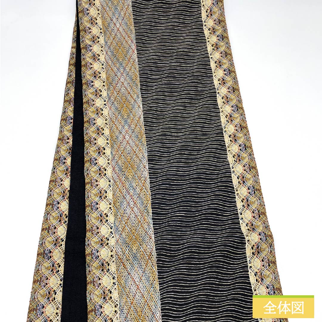 Fukuro Obi, Pure Silk, Weave, Length 456cm, S Rank, Six-way, Casual, Black, 1123013182410