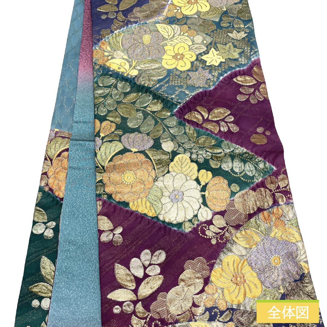 Fukuro Obi, pure silk, gradation, floral pattern, obi length 420cm, S rank, six-pass, formal, gradation style, 1123012082399