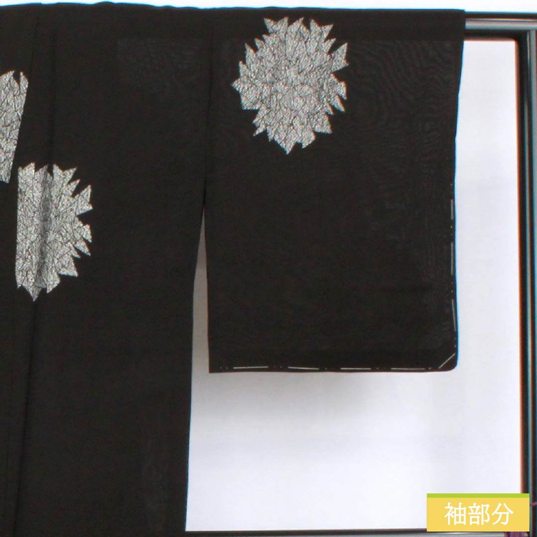 Summer Polyester Komon Kimono, Length 147cm, Sleeve Length 64.5cm, Embroidered Abstract Pattern, Gauze, S Rank, Black, 1132002412110