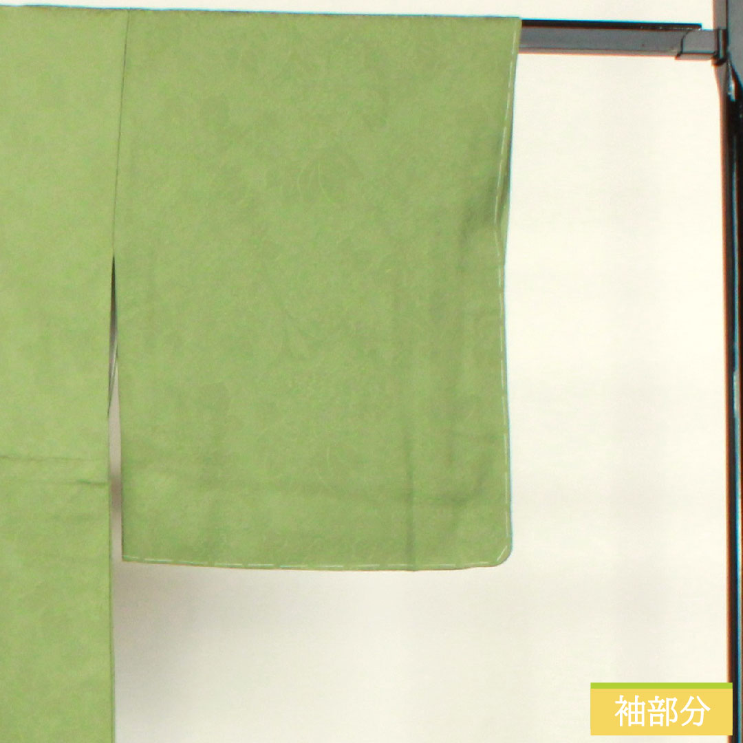 Plain color, pure silk, length 166.5cm, sleeve length 66cm, Bushukan color, silk, circle with paulownia branch, basting thread included, lined, S rank, green, 1114001442519