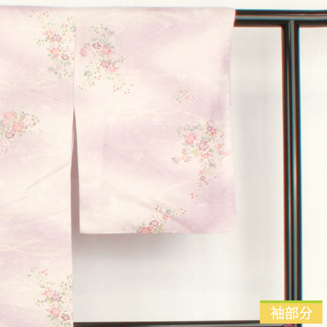 Small pattern, polyester, length 157.5cm, sleeve length 64cm, lined, light wisteria color, washable kimono, floral pattern, A rank, purple, 1115004543320