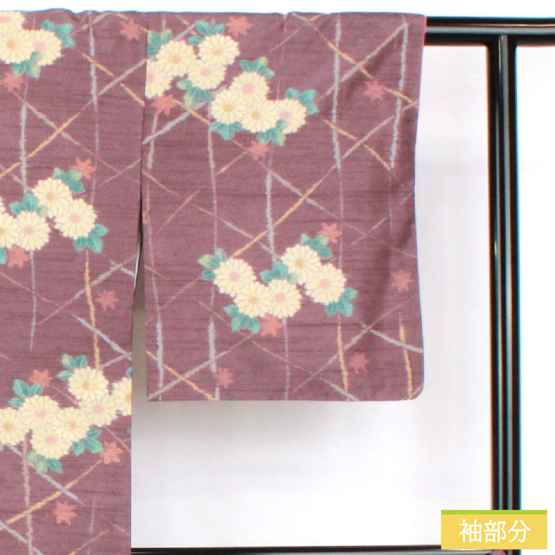 Small pattern, polyester, length 167.5cm, sleeve length 67cm, lined, poppy purple, washable kimono, chrysanthemum, S rank, purple, 1115004592520