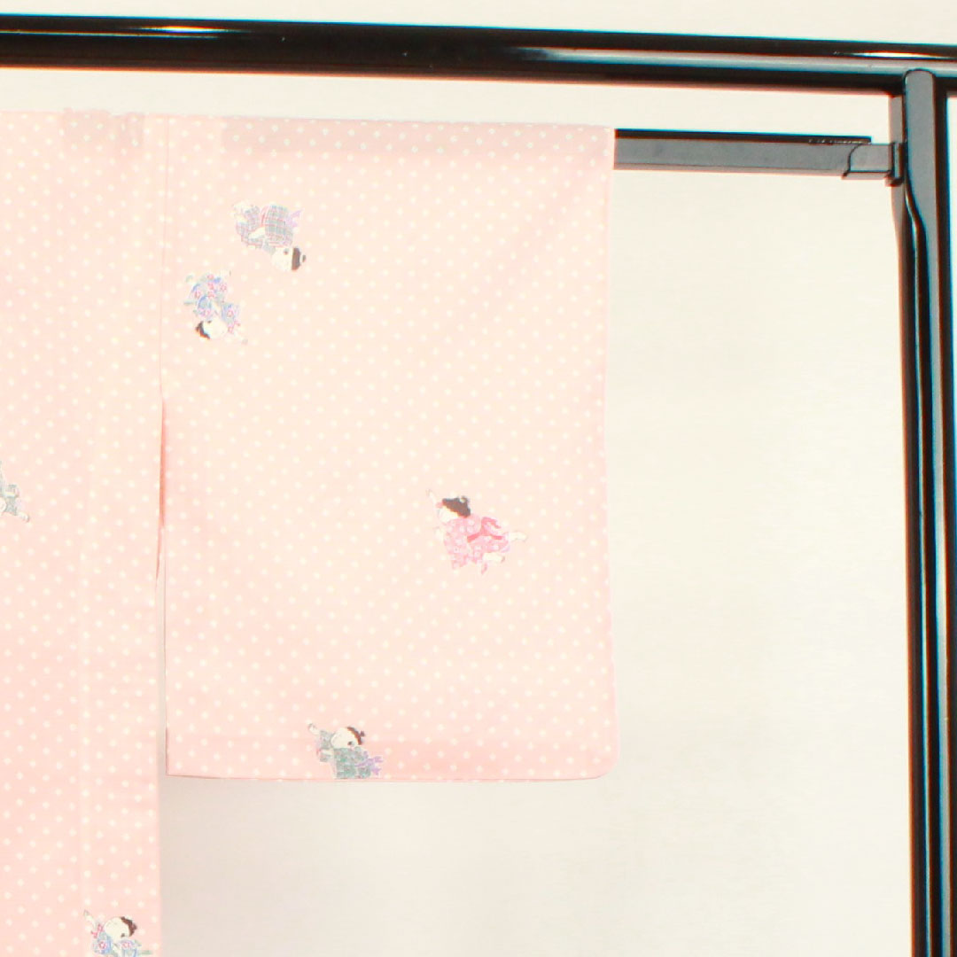 Summer kimono, polyester, small pattern, length 158cm, sleeve length 64cm, dawn color, washable kimono, silk, S rank, pink, 1132001462313