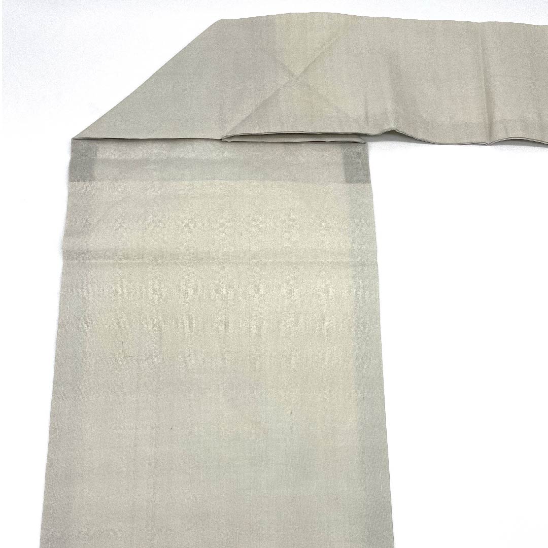 名古屋帯 卯の花色 夏帯 紗 なすび たけのこ 染帯 作家物 西陣織 帯丈375.5cm 正絹 Aランク ポイント柄 カジュアル グレー系 1124003903322  名古屋仕立て