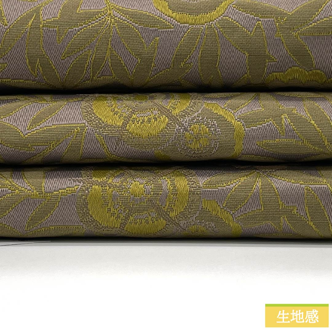 (New) Half-width obi, polyester, NEW rank, Nezumi-shino color, Shuan color, abstract floral pattern, horizontal stripes, reversible, obi length 400cm, brown-toned, 1125002711414