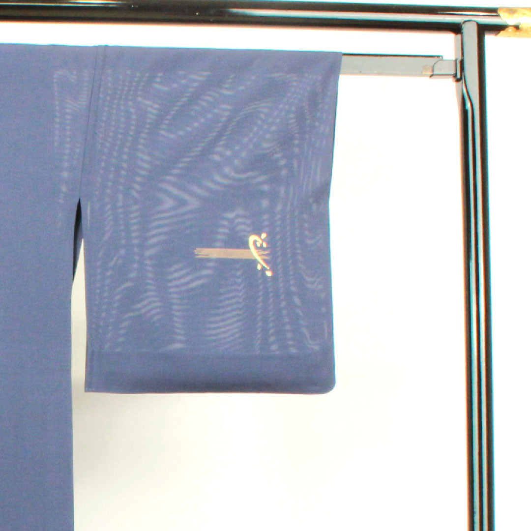 Visiting kimono, summer, length 158cm, sleeve length 66cm, dark color, silk, Takeyamachi embroidery, abstract pattern, bellflower with three scales, pure silk, S rank, navy blue, 1112002772318