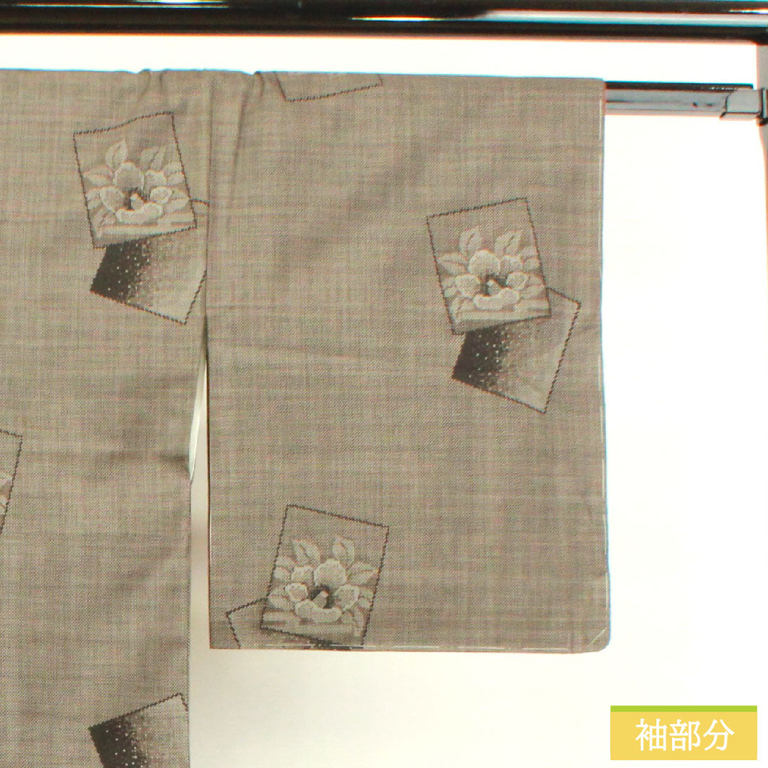 Silk pongee, Length 170.5cm, Sleeve length 67.5cm, Oshima pongee, 7 marks, Floral pattern, With basting thread, A rank, Lined, Brown, 1116003753614