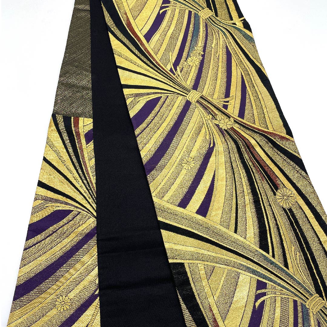 Fukuro Obi, Gold, Bundled Noshi, Cherry Blossom, Chrysanthemum, Length 440cm, Pure Silk, A Rank, Six-way, Formal, Gold, 1123005983321
