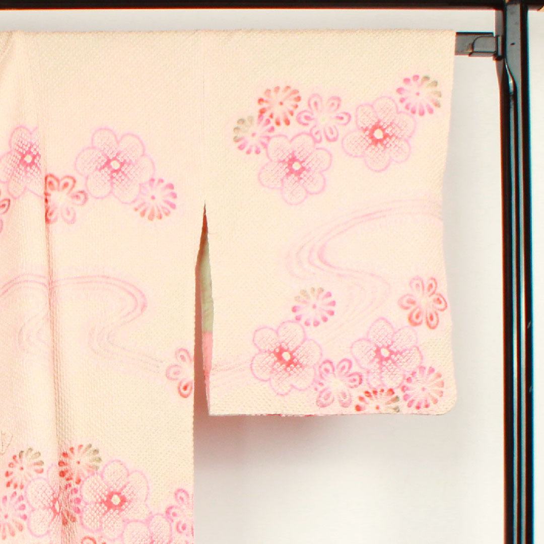 Travel kimono Length 90.5cm Sleeve length 63.5cm Dawn color Flower pattern Pure silk S rank Awase Pink 1117000372913