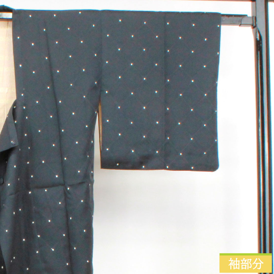 Michiyuki coat, pure silk, length 77.5cm, sleeve length 64cm, geometric pattern, B rank, lined, black, 1117001104910