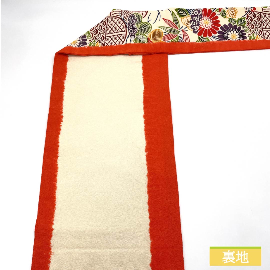 Nagoya obi, Kyohiiro (scarlet color), Kyoto Bingata, crepe fabric, chrysanthemum, obi length 353cm, pure silk, S rank, full length, casual, orange, 1124007632326, Nagoya style