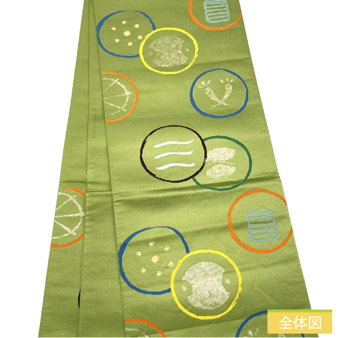 Fukuro Obi (sash), pure silk, grade A, willow brown, Nishijin weave, Shirayaen Oba, abstract pattern, length 434cm, six-fold, casual, green, 1123016593319