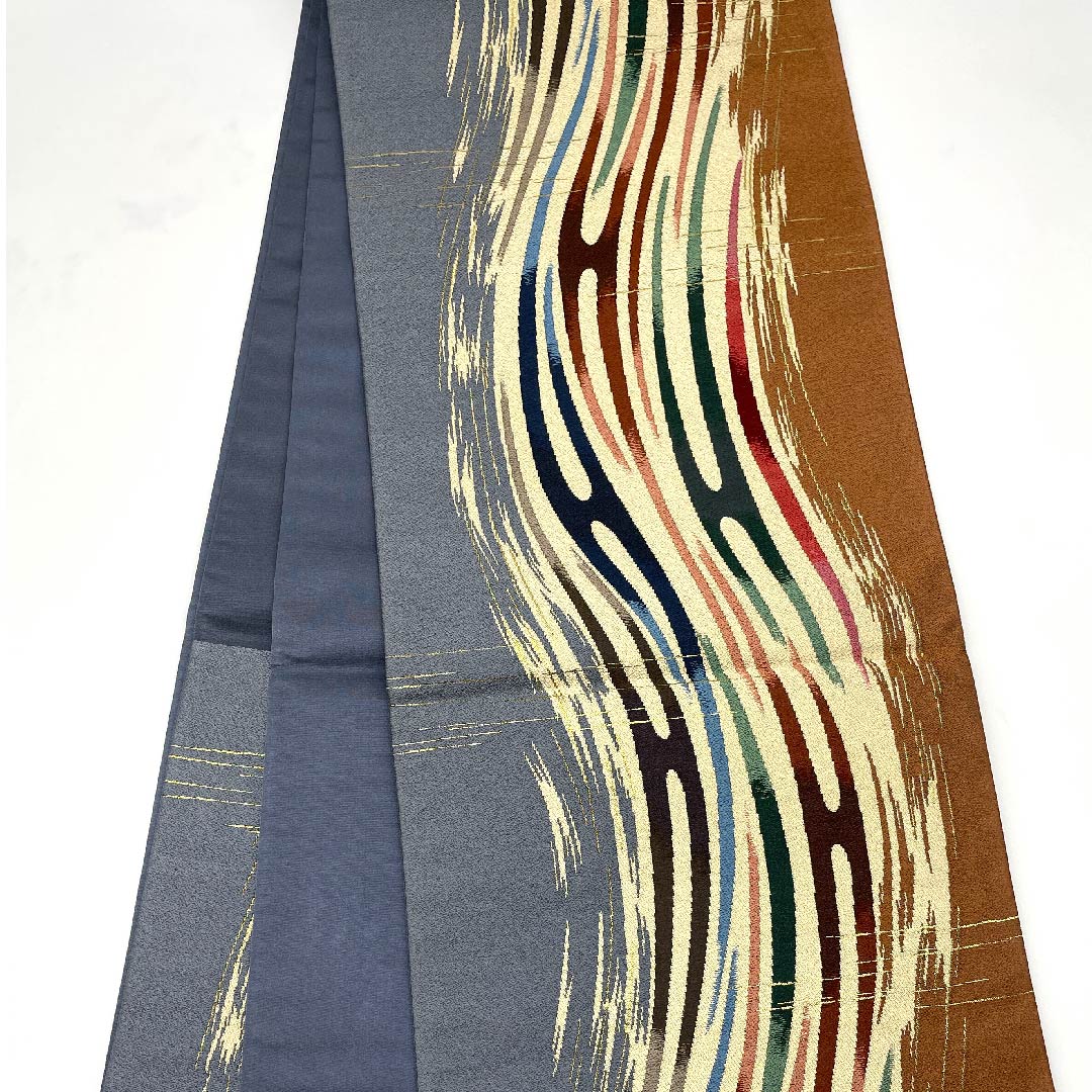 Fukuro Obi (Fukuro obi) in rust red, Shirayaen Oba, geometric pattern, obi length 434cm, pure silk, S rank, six-pass, casual, gradation style, 1123008802399