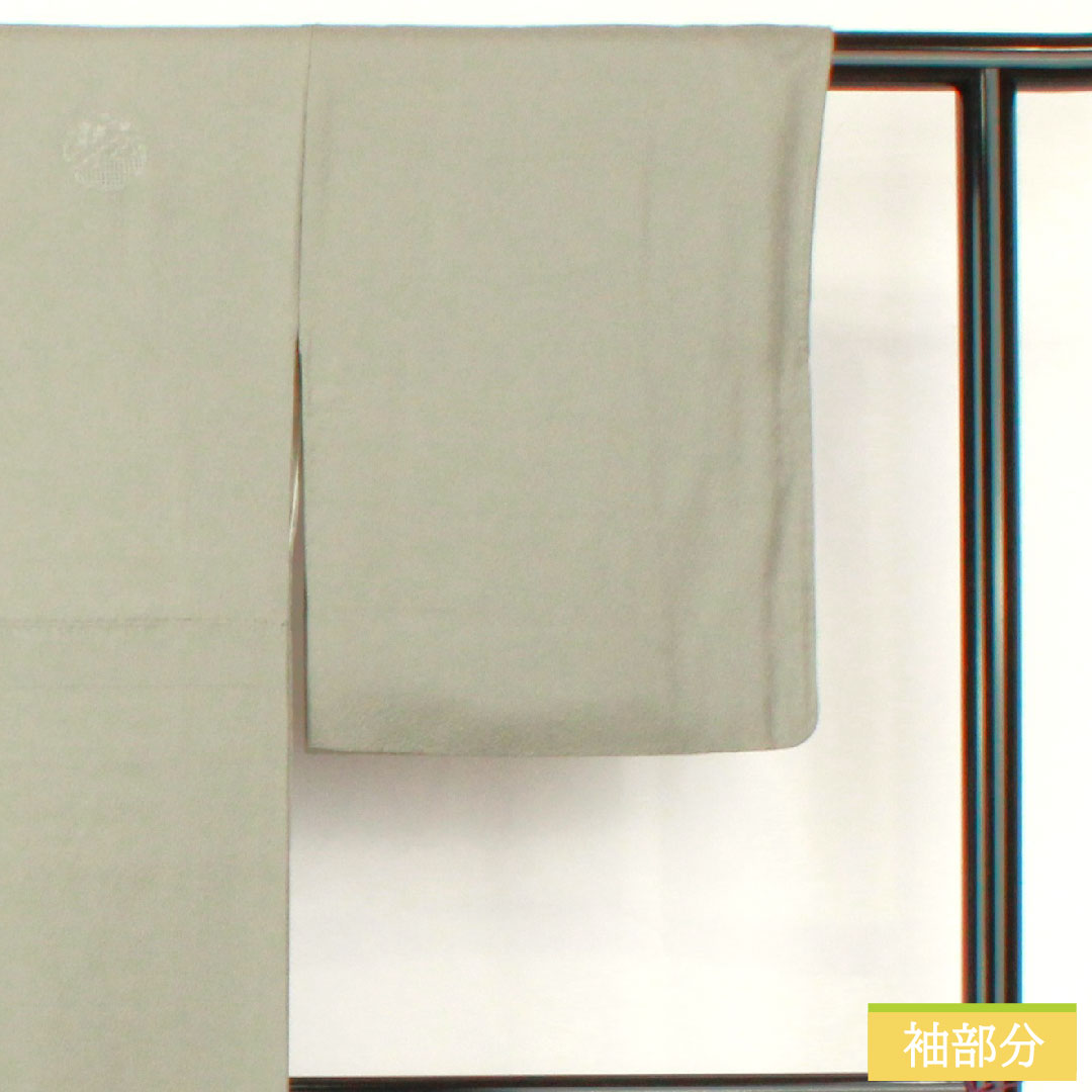 訪問着 正絹 袷 身丈156cm 裄丈62.5cm 灰色（はいいろ） 汕頭刺繡 一つ紋 片喰 雪輪 椿 Sランク グレー系 1112005022322