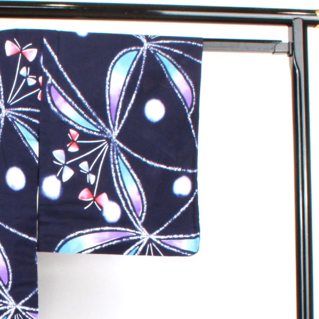 Yukata, dark blue, abstract pattern, cotton, S rank, single layer, length 162cm, sleeve length 66cm, navy blue, 1118003882418