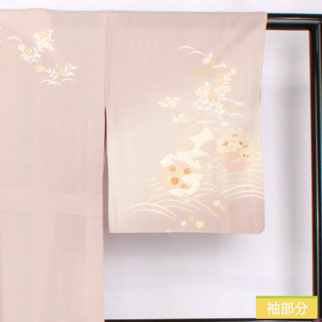 Summer pure silk formal kimono, length 165cm, sleeve length 66cm, light plum gray, Kyoto yuzen, gold leaf, snowflake, silk, A rank, gray, 1132002033522