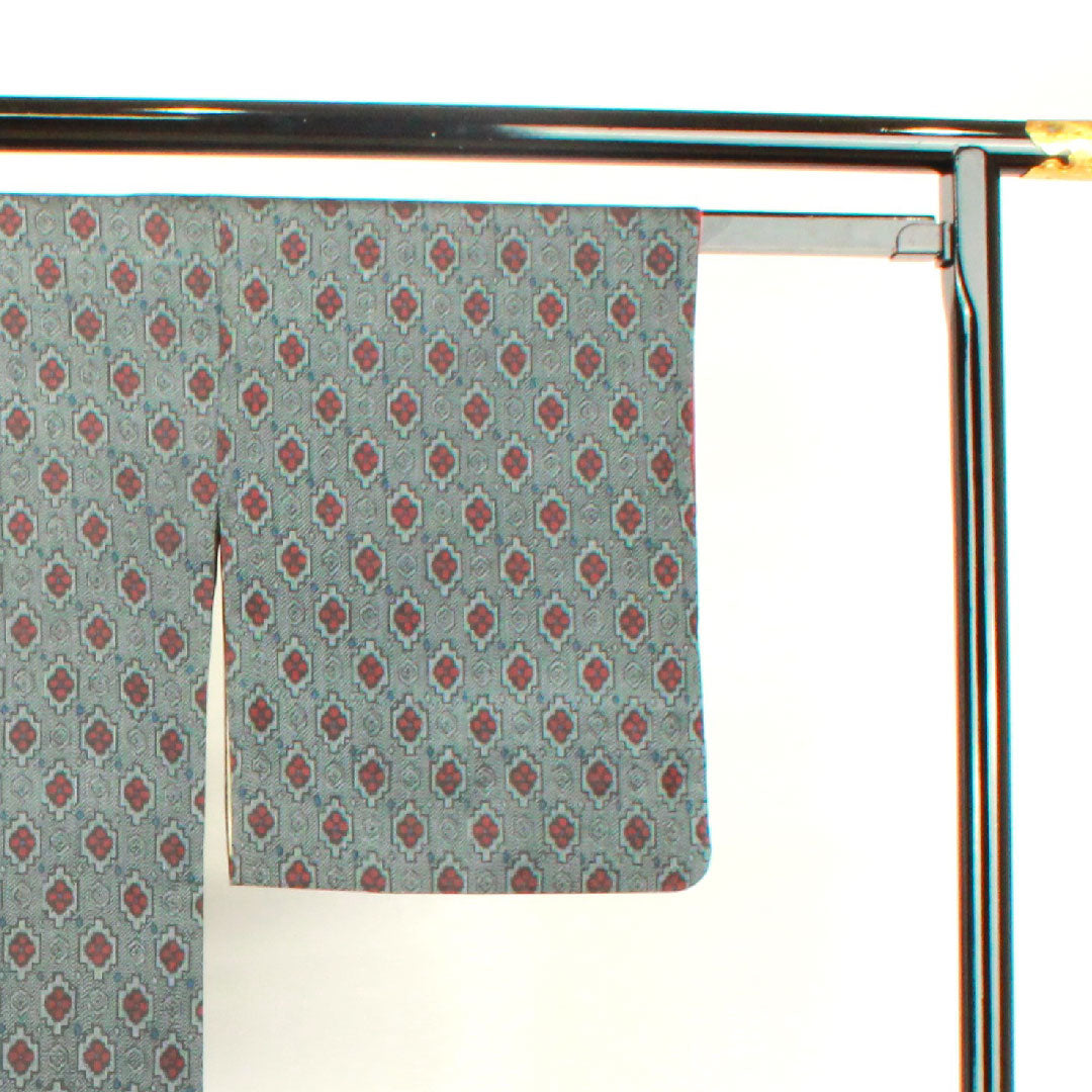 Murayama Oshima Length 154cm Sleeve length 63cm Geometric pattern Pure silk A rank Awase Navy blue 1116002133218