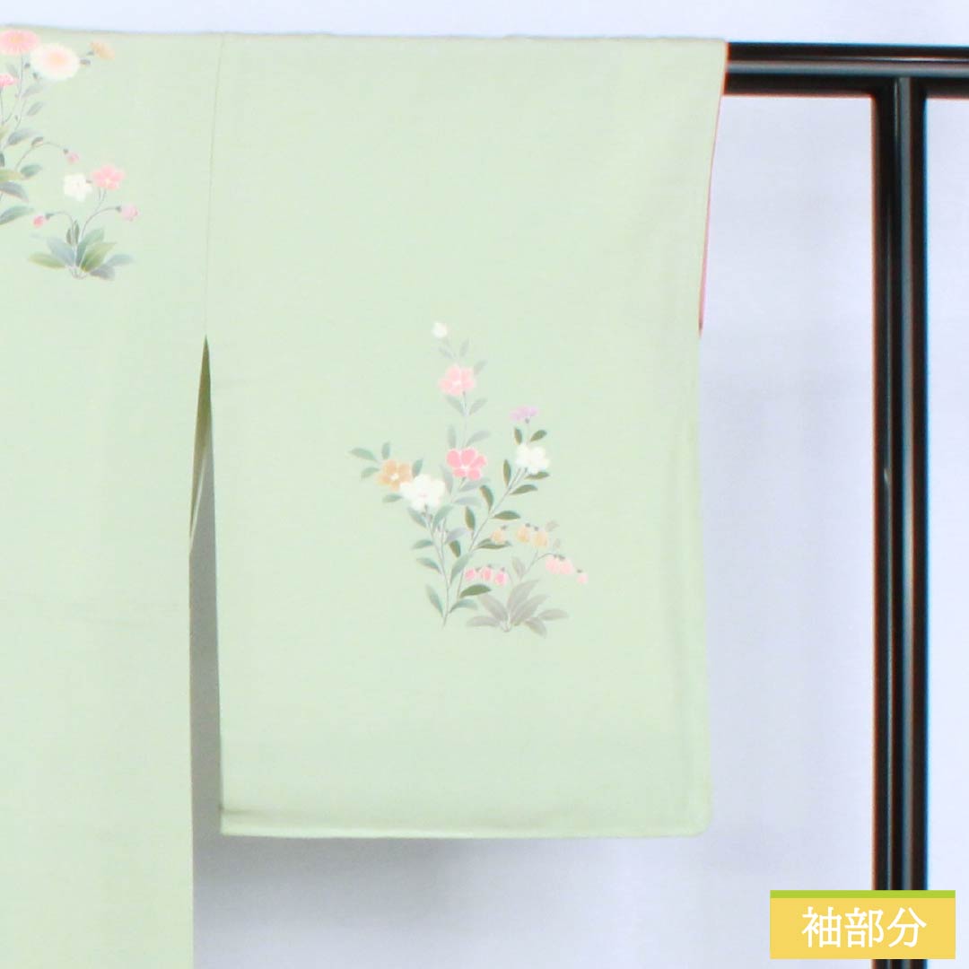 Visiting Kimono, Pure Silk, Grade B, Lined, Length 165cm, Sleeve Length 65.5cm, Light Green, Floral Design, Artist: Shuichi, Included Basting Thread, Green, Product Number: 1112006974519