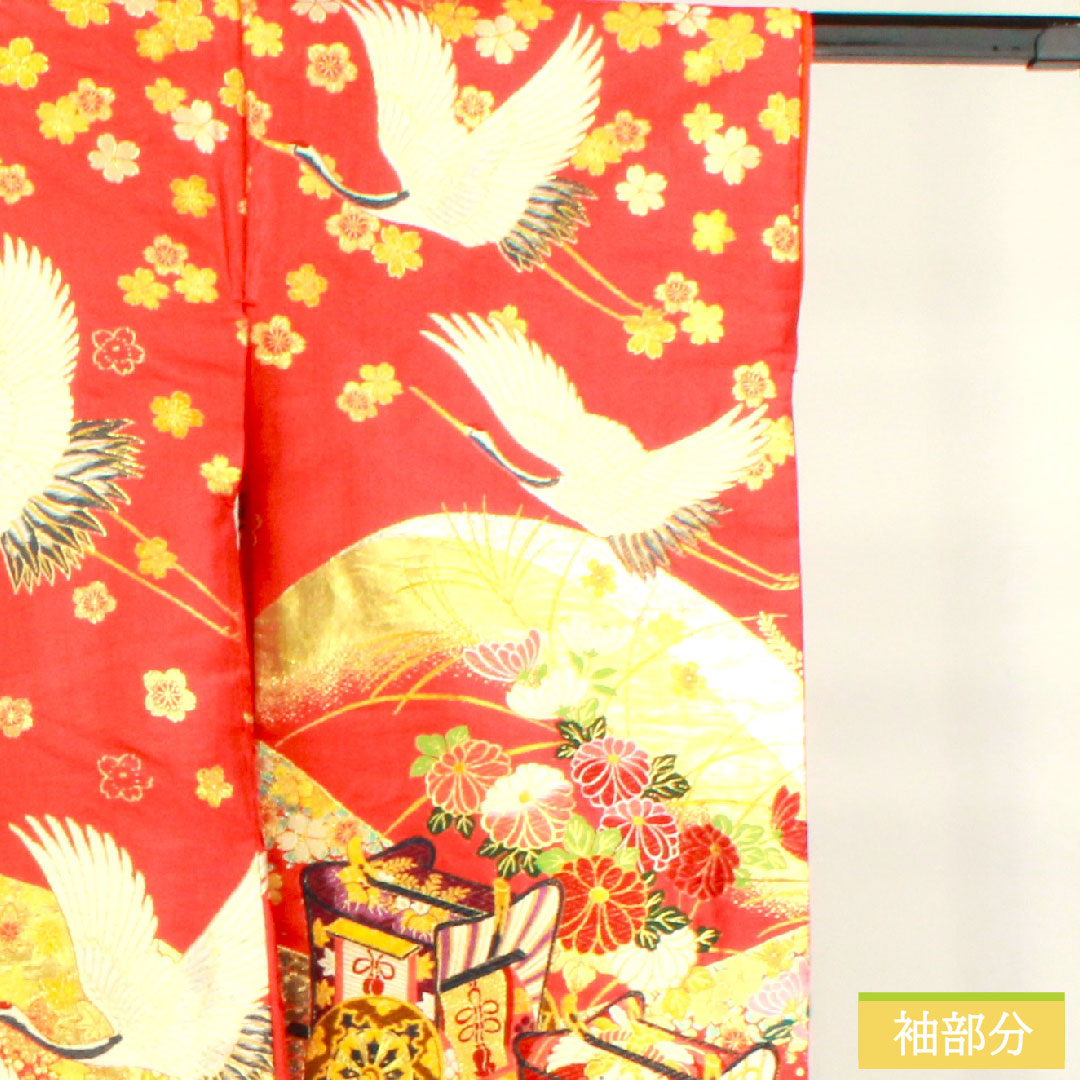 色打掛 正絹 身丈188.5cm 裄丈67cm  洋紅色（ようこうしょく） 御所車 吉祥文様 Sランク 袷 赤系 1110000792912