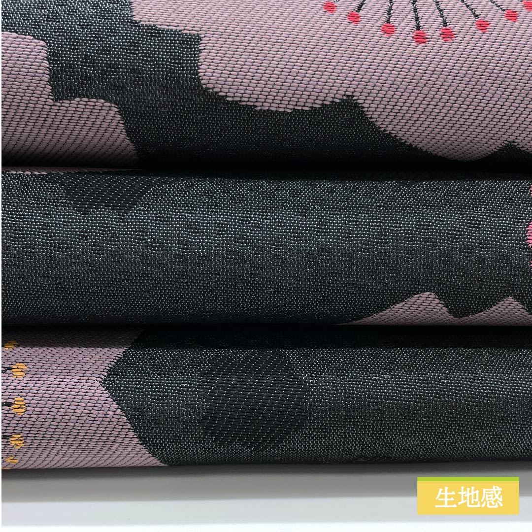 【未仕立】半幅帯 ポリエステル Sランク 黒色（くろいろ） 桜 植物模様 古典柄   帯丈420cm 黒系 1125001042410