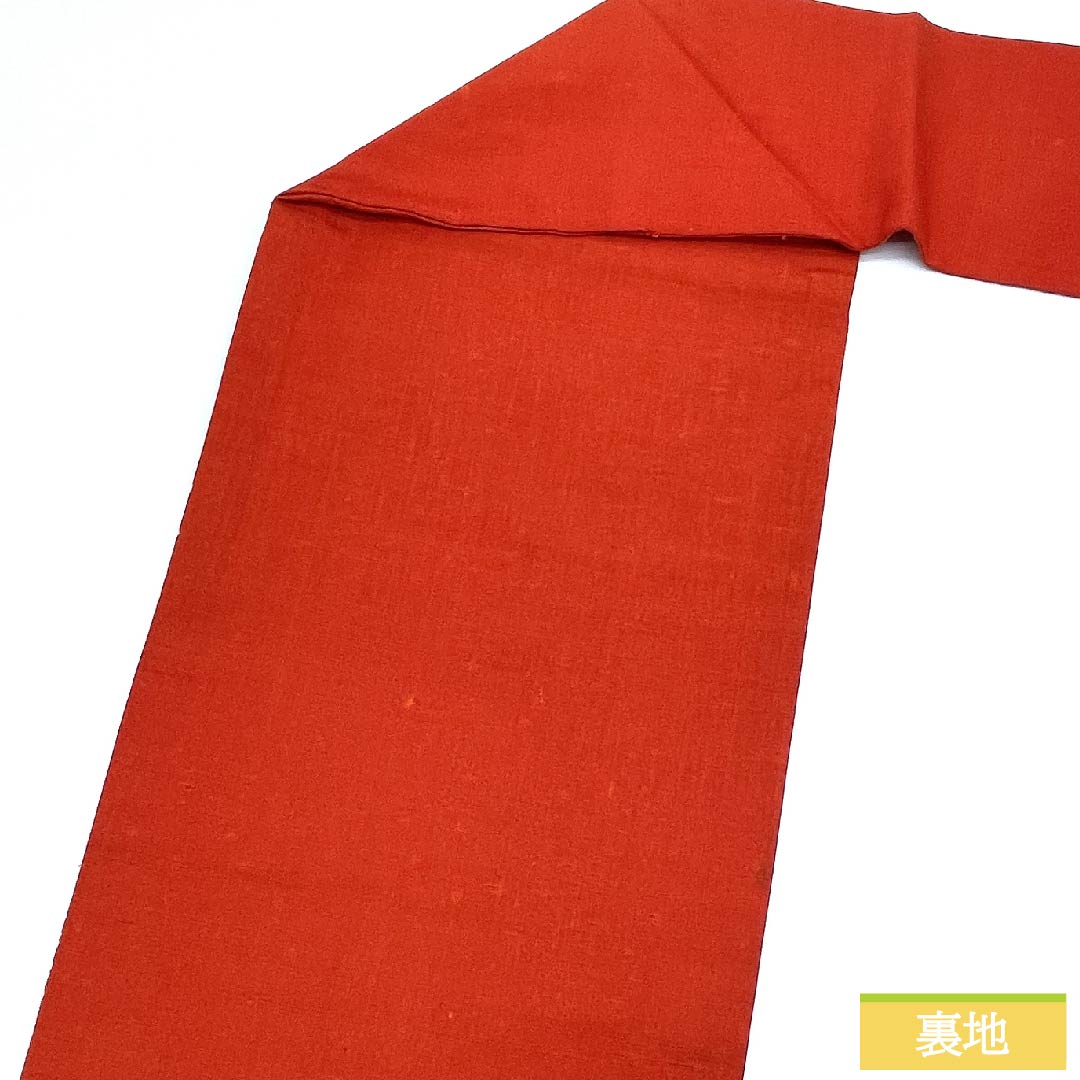Nagoya obi, cinnabar color, Kyoto Bingata, classic pattern, pine, bamboo, plum, obi length 365cm, pure silk, S rank, point pattern, casual, red, 1124005332312, Nagoya style