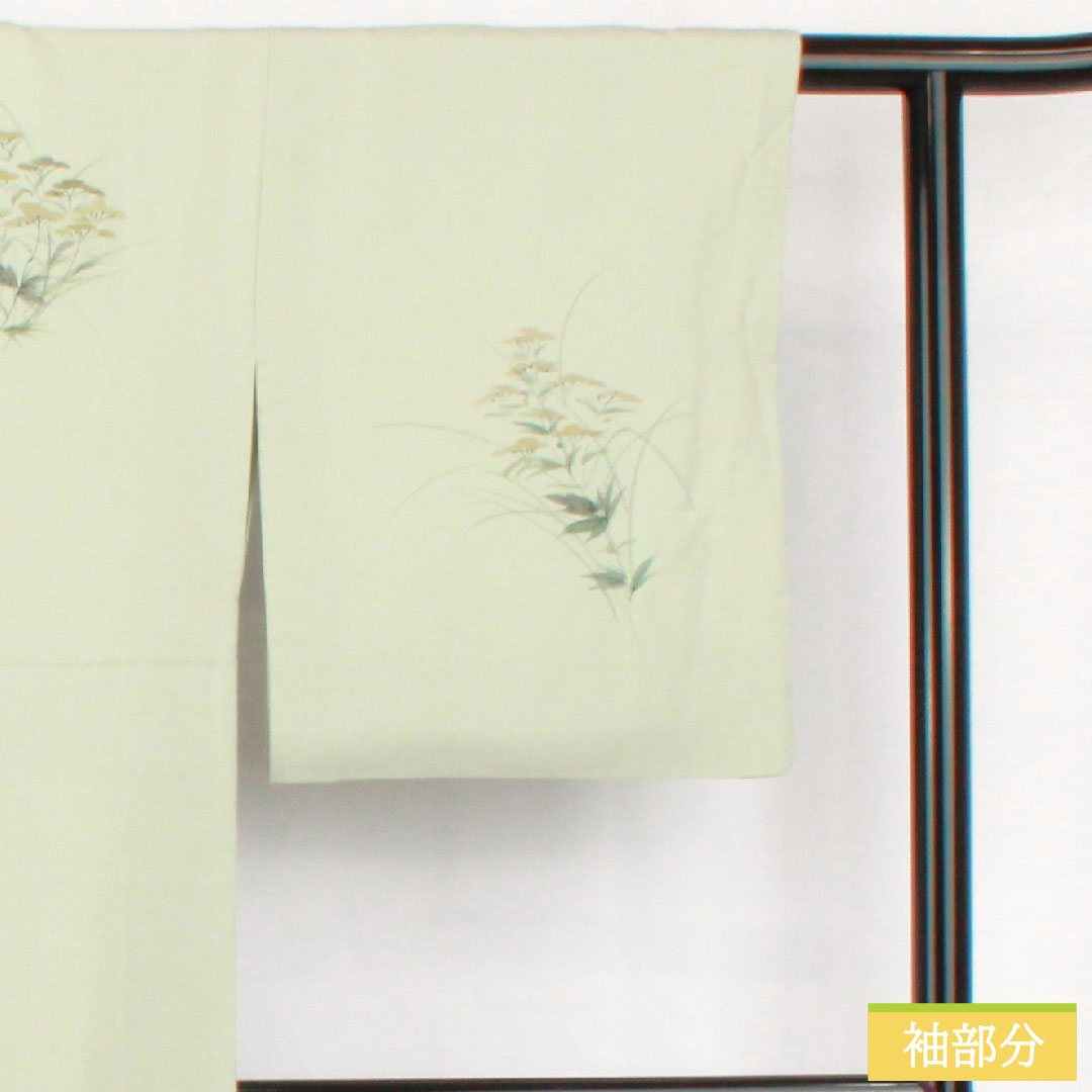 訪問着 正絹 袷 身丈155cm 裄丈65cm 白緑色（びゃくろくいろ） 草花模様 スコッチガード 付下げ Aランク 水色系 1112005453324