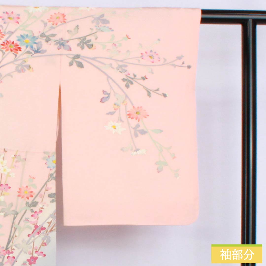 Visiting Kimono, Pure Silk, A-Rank, Lined, Length 157cm, Sleeve Length 65.5cm, Otomeiro (Girl's Color), Single Crest, Mokko (Pink Quince) Design, Kaga Yuzen, All-Flower Design, Artist's Work, Pink, Product Number: 1112006873313