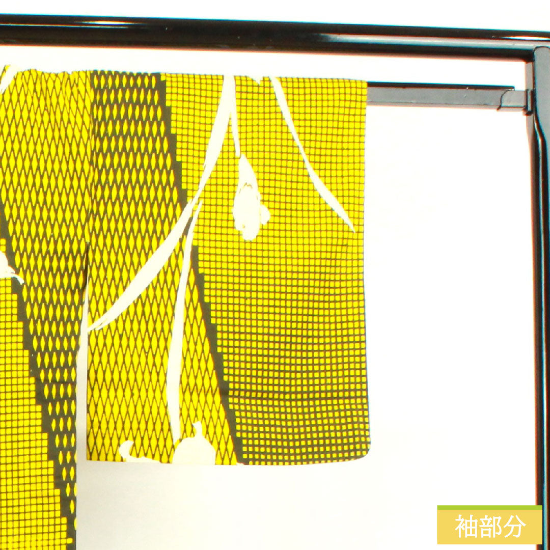Yukata Cotton Length 160cm Sleeve length 67cm S rank Single layer Yellowish-colored Hiwairo Iris Geometric pattern 1118004792423