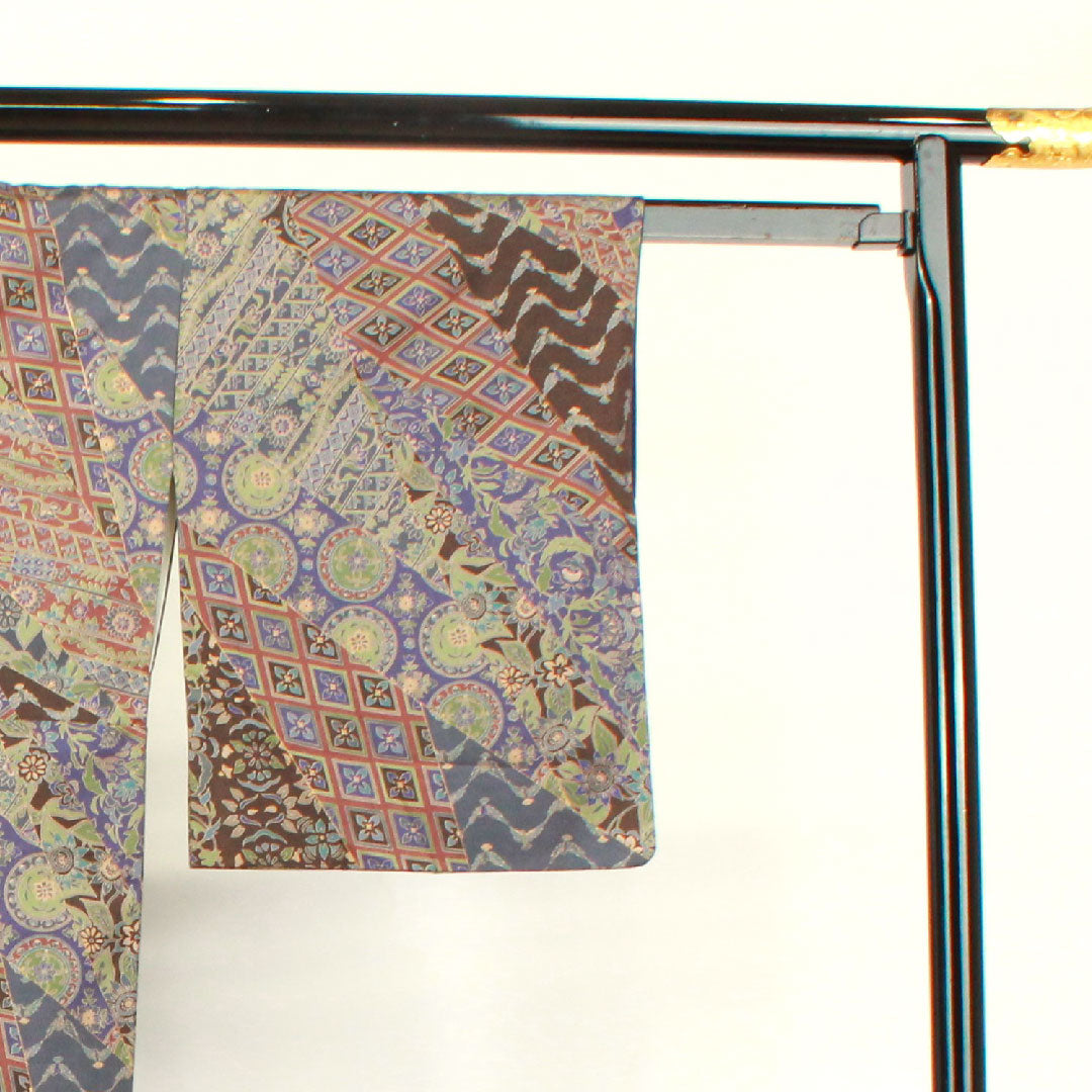Komon, Length 153cm, Sleeve length 61.5cm, Awase, Saito Sansai, Sarasa pattern, Pure silk, S rank, Gradation, 1115002892299