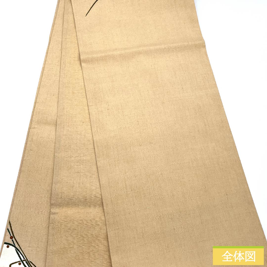 袋帯 薄柿色（うすがきいろ） 蝶 染め帯 紬地 帯丈462cm 正絹 Sランク ポイント柄 カジュアル 橙系 1123010622426
