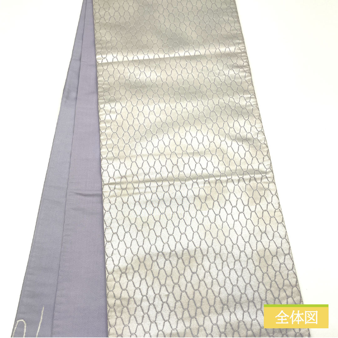 Formal obi, pure silk, grade A, white wisteria, Karaori weave, cherry blossom and plum blossom motifs, length 424cm, purple accent pattern, 1123016073320